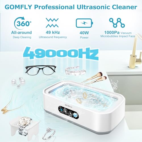 Ultrasonic Jewelry Cleaner, 49kHz Ultrasonic Cleaner for Glasses, Jewelry, Retainers, Dentures, Eyeglasses, Rings - 22 oz 304 Stainless Steel Tank, 3 Cleaning Modes with Watch Holder