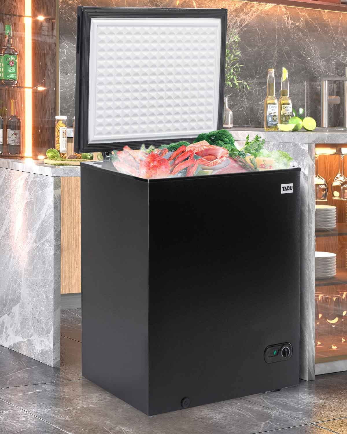 TABU Chest Freezer, 10.0 Cu Ft Deep Freezer with Removable Basket, Adjustable Temperature, Compact Freezer with Top Open Door (Black)
