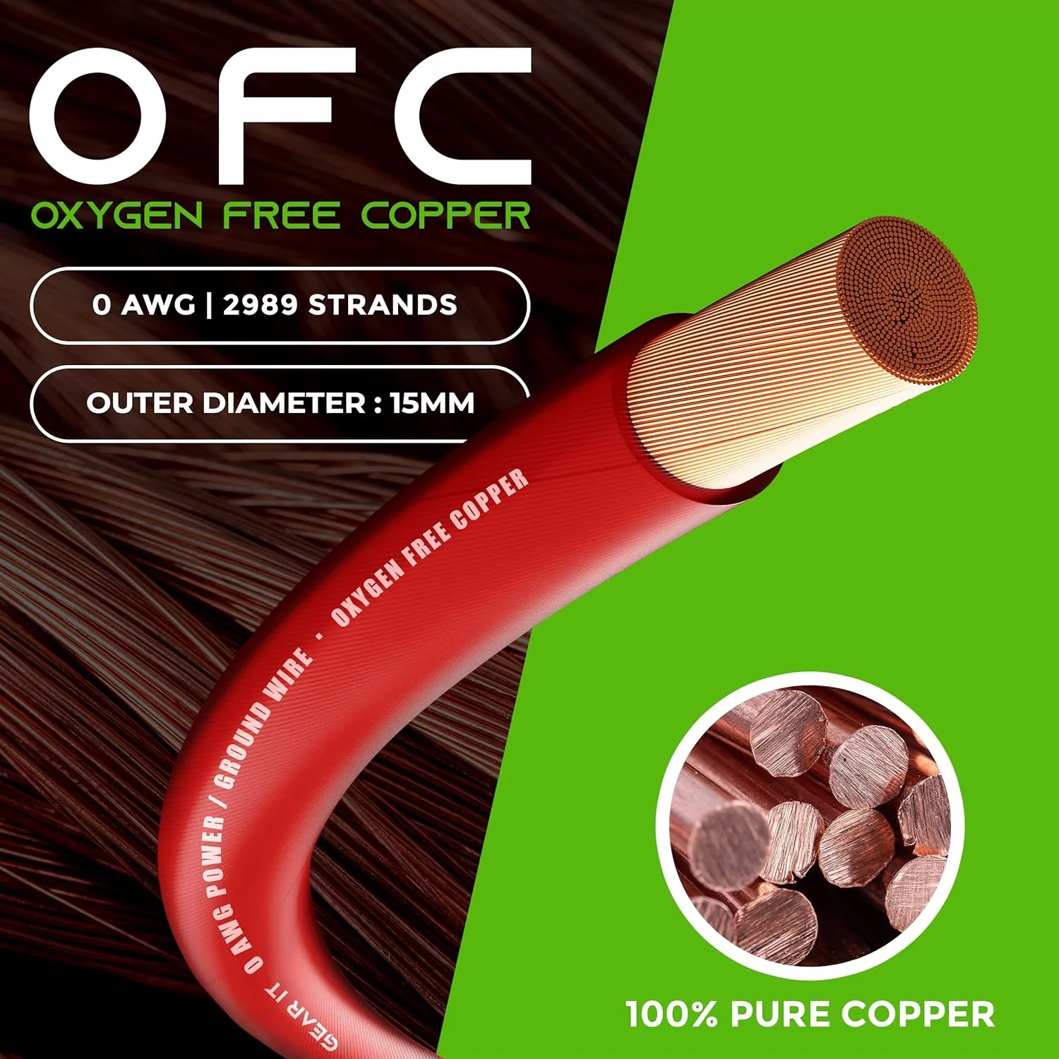 GearIT 1/0 Gauge Wire Oxygen Free Copper OFC (25ft - Red Translucent) 0 AWG - Primary Automotive Wire Power/Ground, Battery Cable, Car Audio Speaker, RV Trailer, Amp, Electrical 0ga - 25 Feet