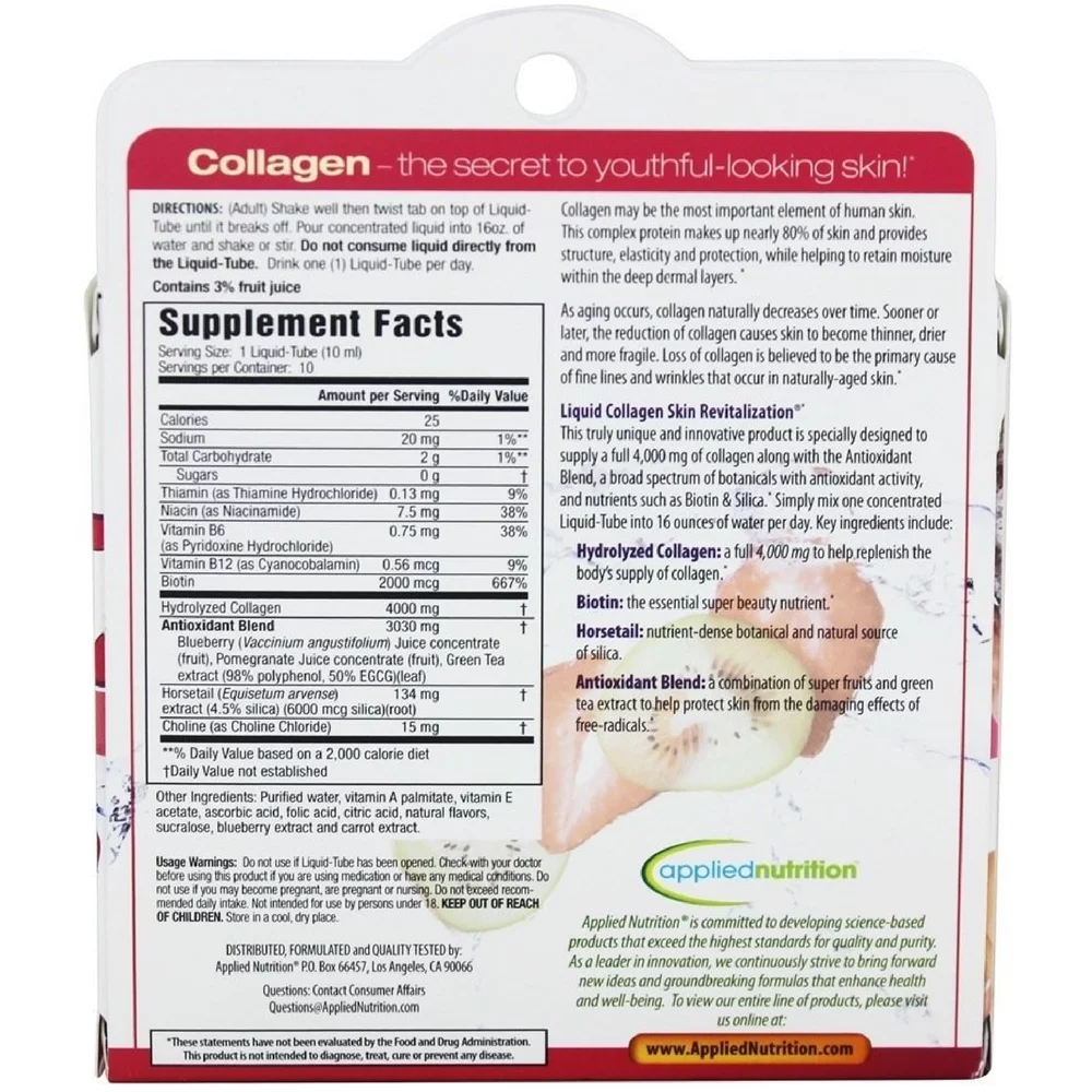 Applied Nutrition Liquid Collagen Skin Revitalization, Strawberry & Kiwi 10 ea (Pack of 6)