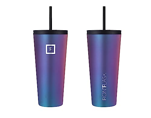 IRON °FLASK Classic Tumbler - Vacuum Insulated Stainless Steel Water Bottle, Double Walled, Drinking Cup, Insulated Travel Mug (Cotton Candy, 24 oz Solid Lid)