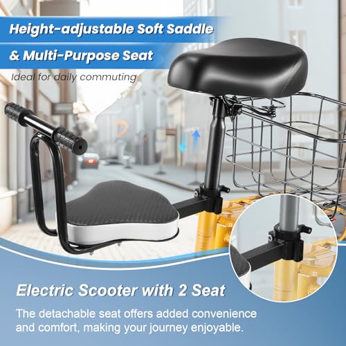 Caroma Peak 500W/800W/1200W Electric Scooter with Seat, 30 Miles Max Range Electric Scooter Adults&Teens, 48V Large Battery, 20MPH Top Speed Foldable Ebike, Adjustable E-Bike with Basket&Kid Seat