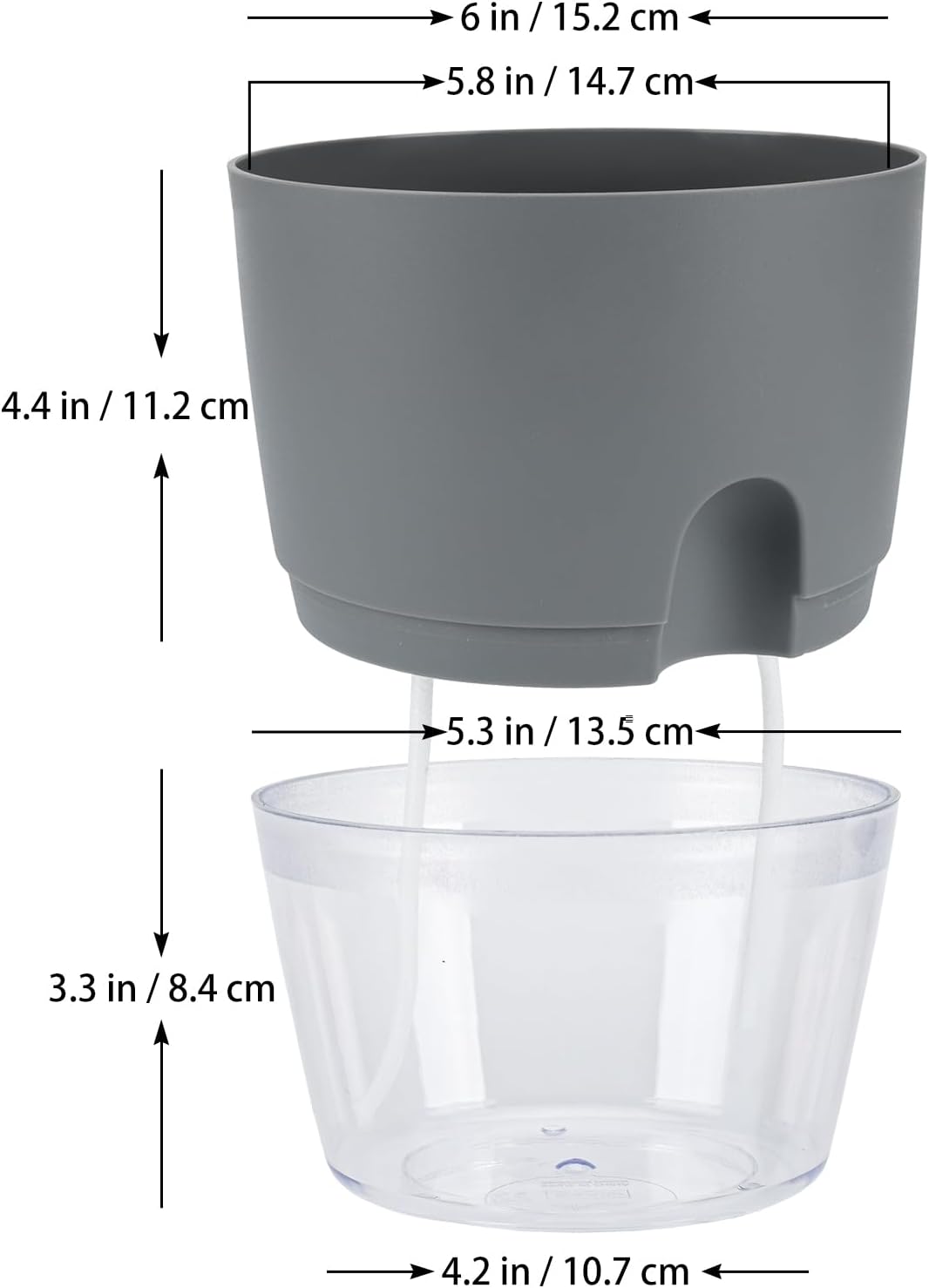 Whonline 6 Inch Self Watering Plant Pot, 6 Pack Grey Plastic Self Watering Pots Bottom Watering Plant Pots Violet Pots with Wick Rope for Indoor Outdoor Flowers Plants Windowsill