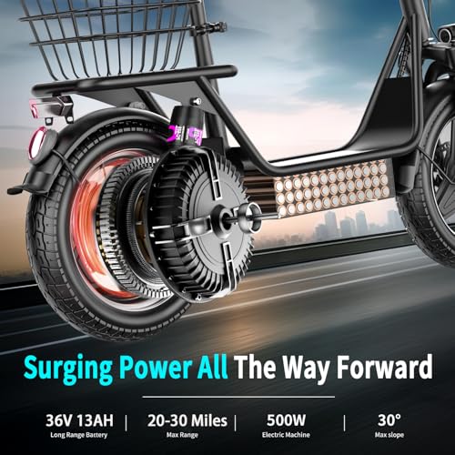AZHAR Electric Scooter Adults, Electric Scooter with Seat, 500W Motor, Up to 25 MPH and 20/30 Miles Long Range, 36V 13A/48V 15A Battery, 14