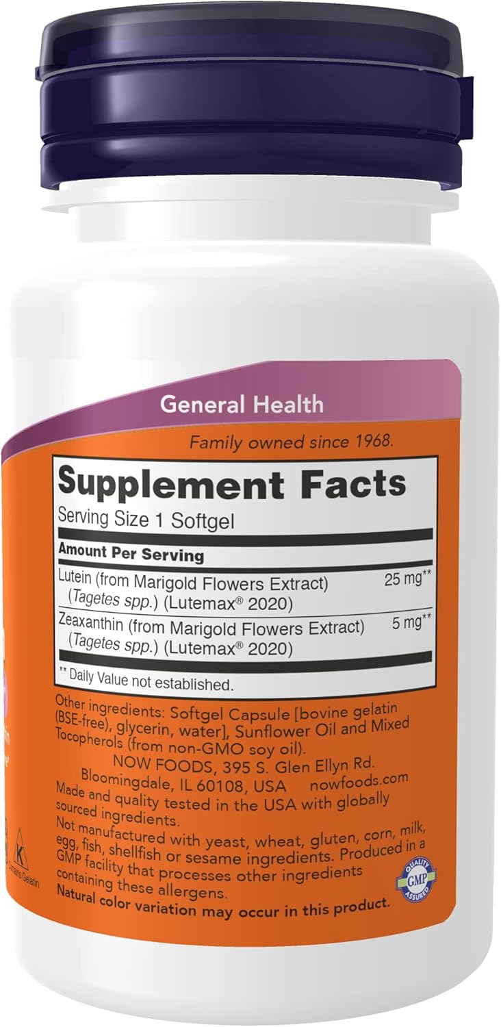 NOW Supplements, Lutein & Zeaxanthin with 25 mg Lutein and 5 mg Zeaxanthin, 60 Softgels (Pack of 2)