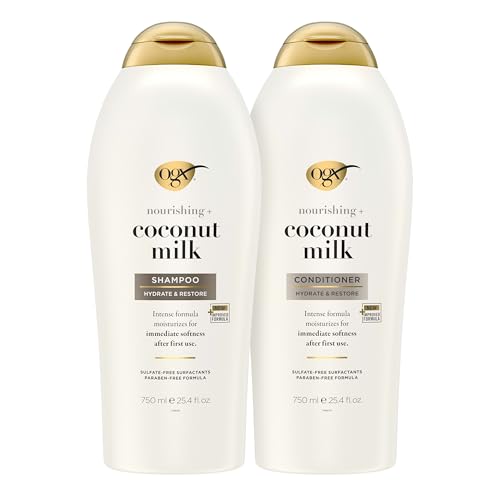 OGX Shampoo and Conditioner Set, Nourishing + Coconut Milk, Sulfate Free Shampoo and Conditioner for Moisturizing & Strengthening Hair Care, 25.4 FL OZ, 2 Pack