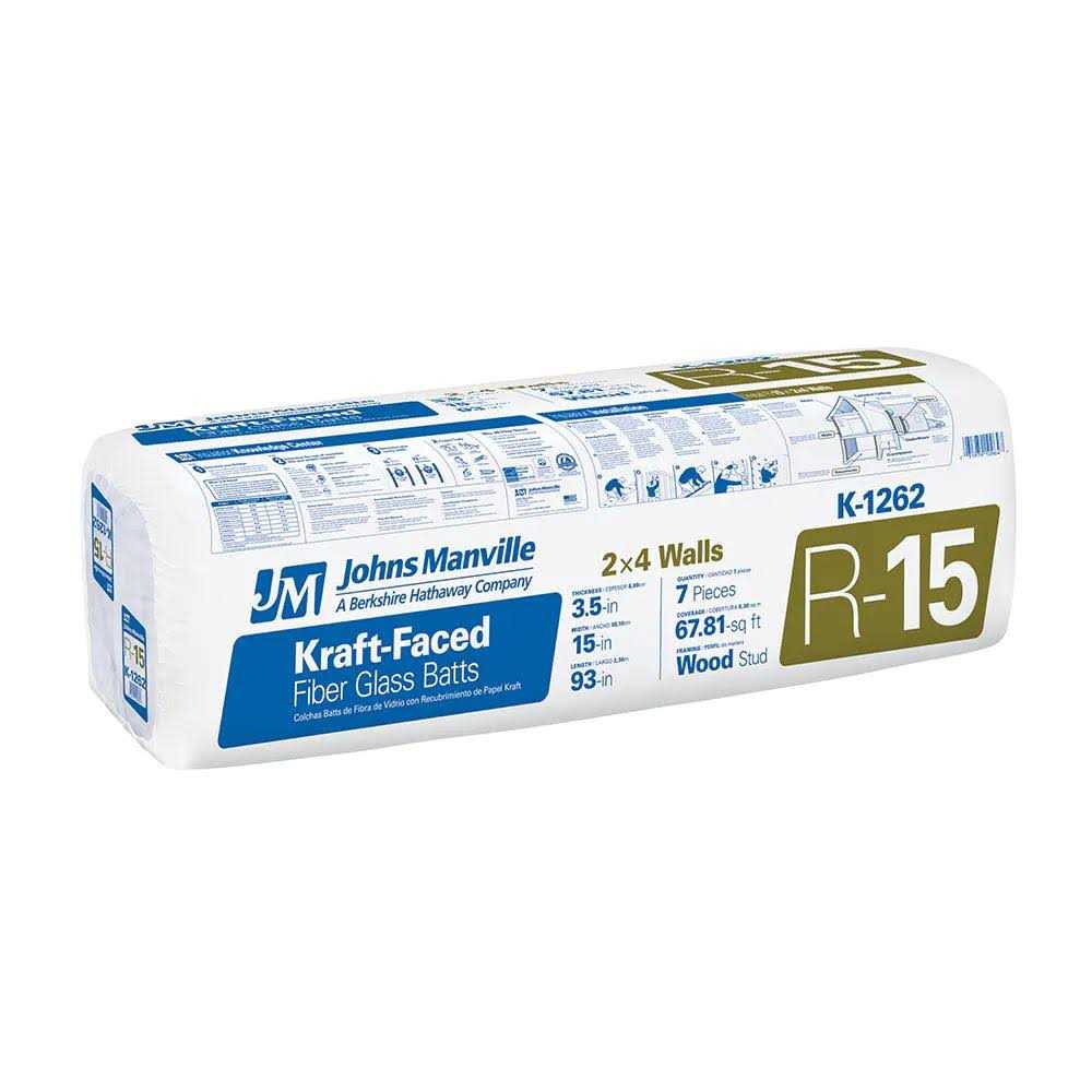 Johns Manville R-15 Wall 67.81-sq ft Kraft Faced Fiberglass Batt Insulation Individual Pack K1262