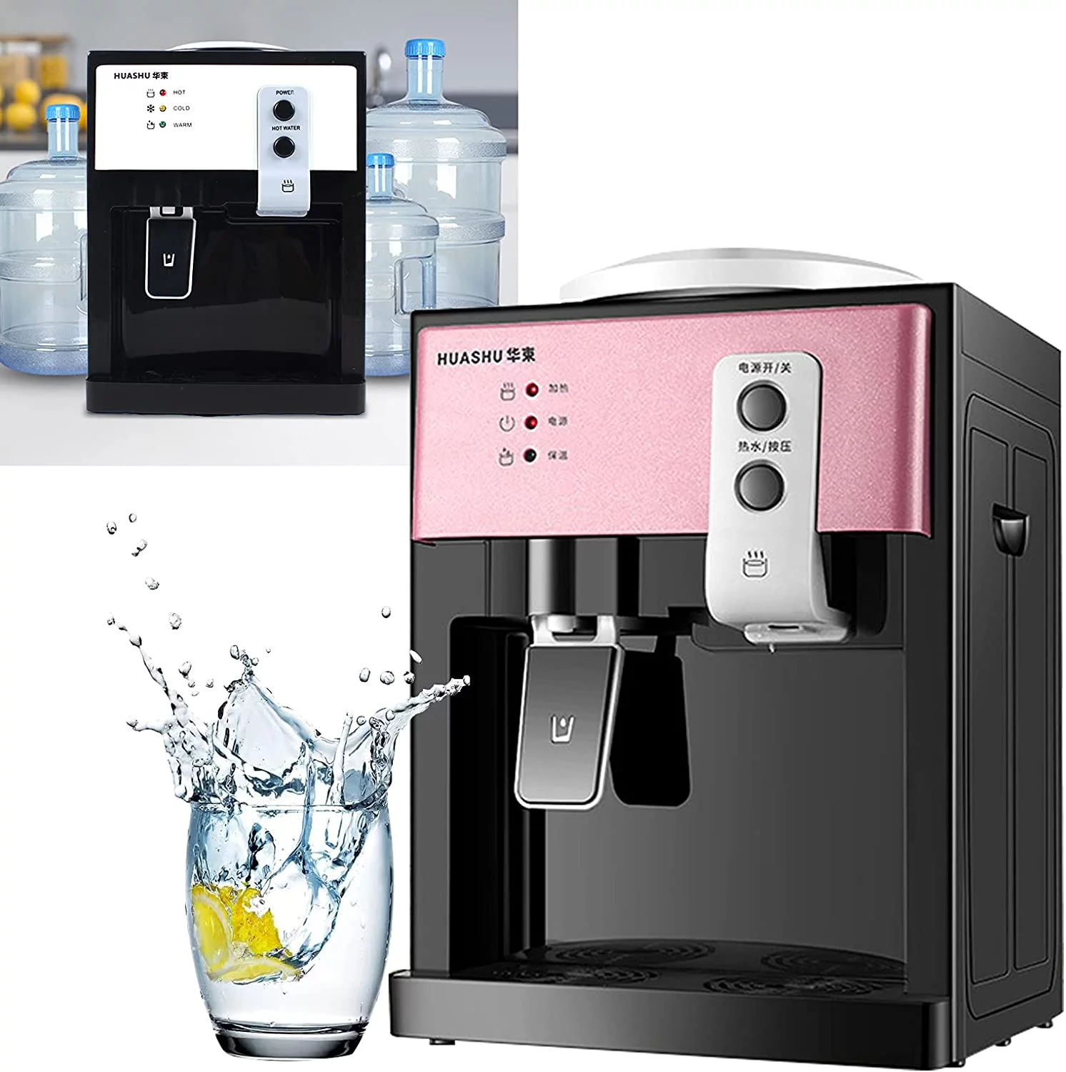 Miumaeov Electric Water Dispenser, Desktop Hot and Cold Water for Home Office, water cooler (Pink+Black)