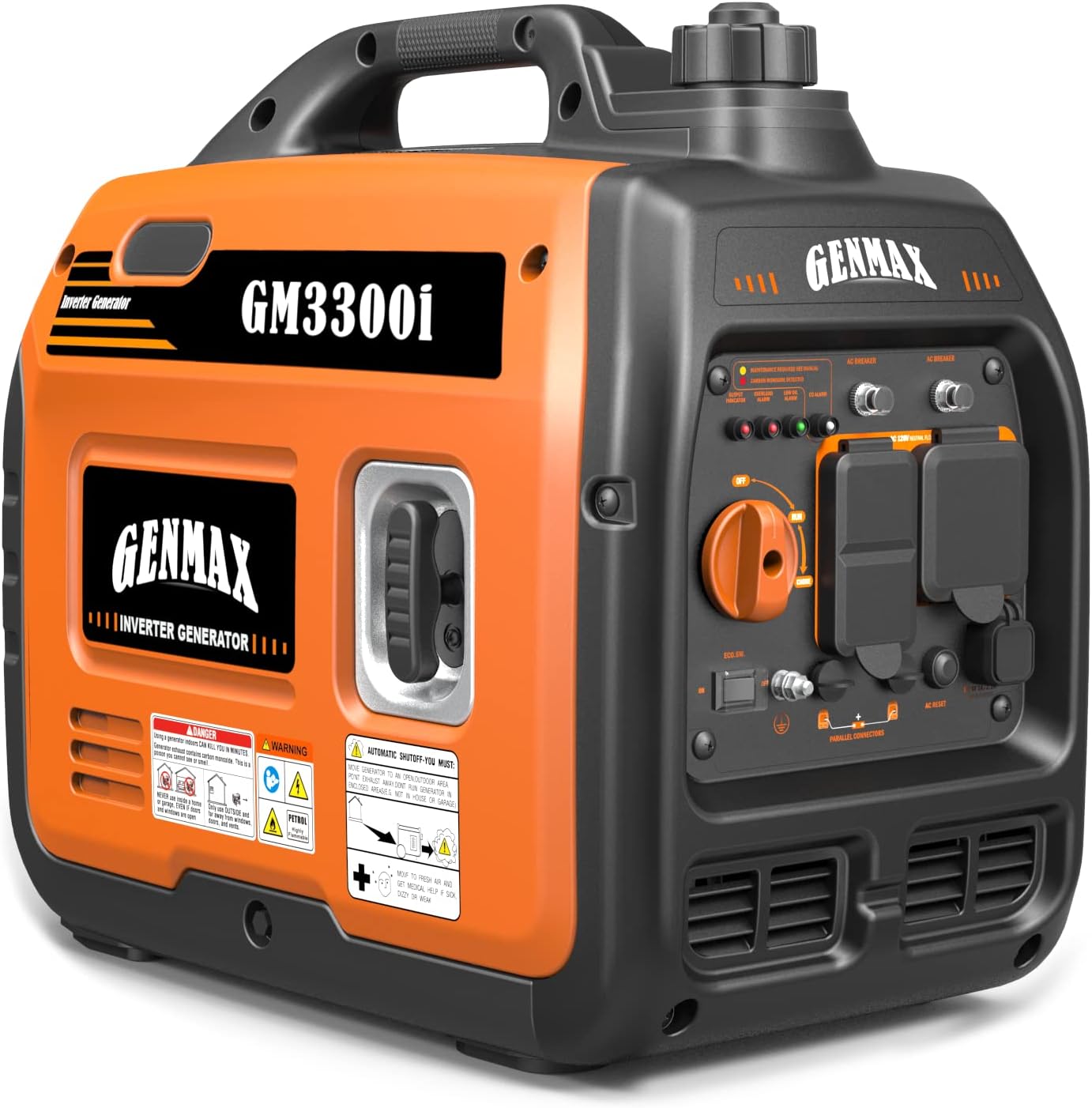 GENMAX Quiet Power Series Inverter Generator��Gas Powered, EPA Compliant, Eco-Mode Feature, Ultra Lightweight for Backup Home Use & Camping (GM3300i)