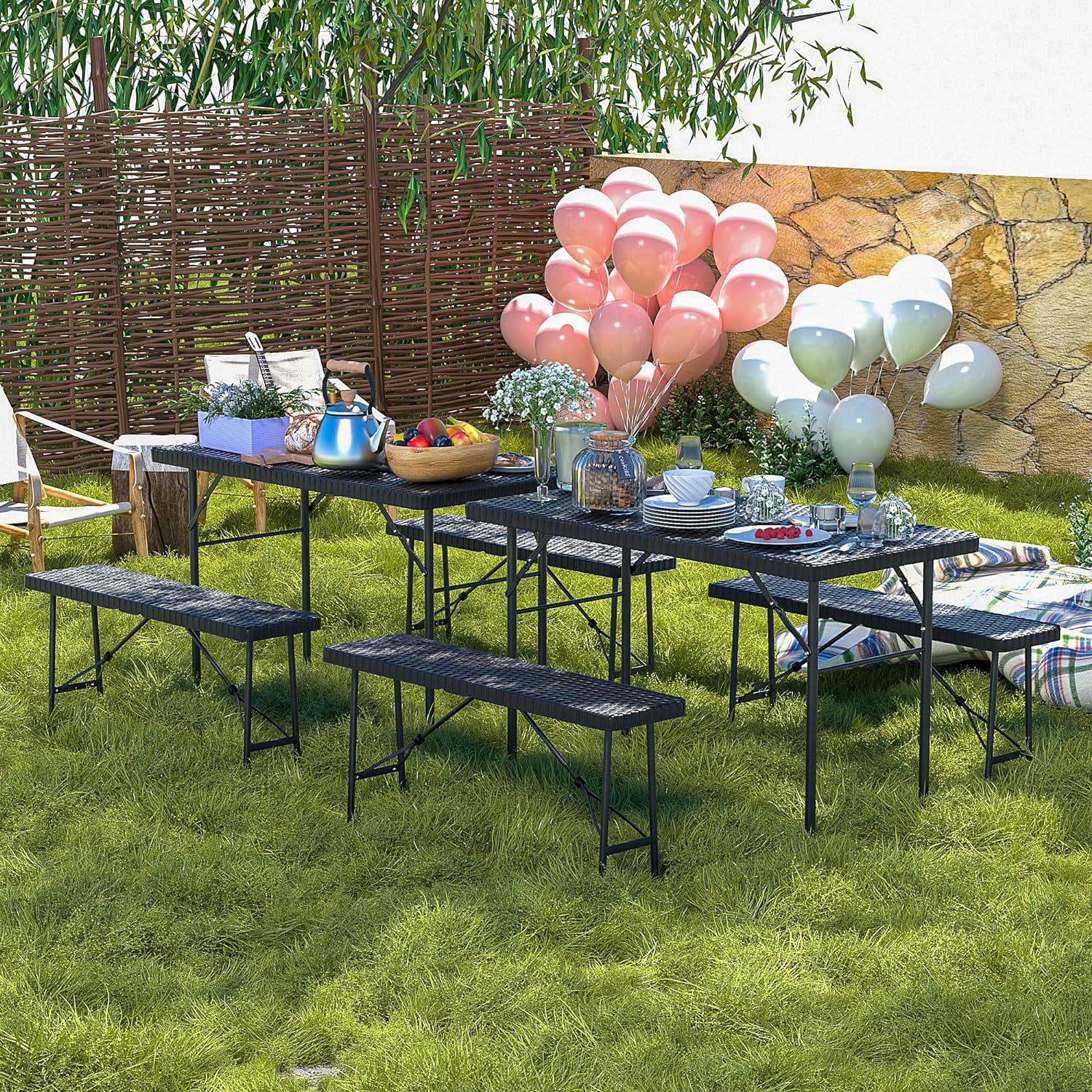 JIAH 3 Piece Folding Picnic Table with Benches, 47.2