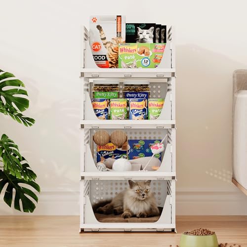Pinkpum 5 Pack Stackable Plastic Storage Basket Foldable Closet Organizers and Storage Bins, Drawer Shelf Storage Container for Wardrobe Cupboard Kitchen Bathroom Office 5L