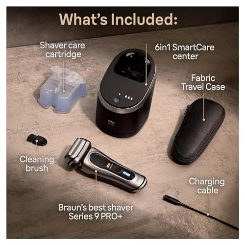 Braun Series 9 PRO+ Electric Razor for Men, 5 Pro Shave Elements & Precision Long Hair Trimmer, 6in1 SmartCare Center, Wet & Dry Electric Razor for Smooth Skin with 60min Battery Runtime, 9567cc