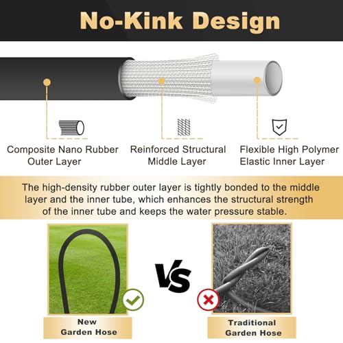Garden Hose 100 ft, Lightweight No-Kink Leakproof Water Hose with 10 Functions Spray Nozzle and 3/4