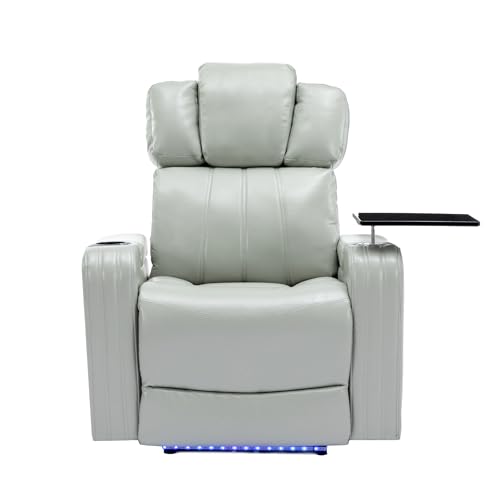 PU Electric Recliner Chair with Cooling Cup Holder Bluetooth Speaker LED Lights USB Ports Tray Table and Arm Storage Theater Seating for Home (Black)