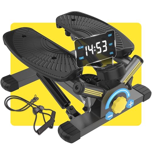 Stepper Machine with Resistance Bands, Mini Stepper with 300LBS Weight Capacity, Twist Stepper for Full Body Workout, Adjustable Step Height, Smooth and Quiet, Step Machine for Men Women