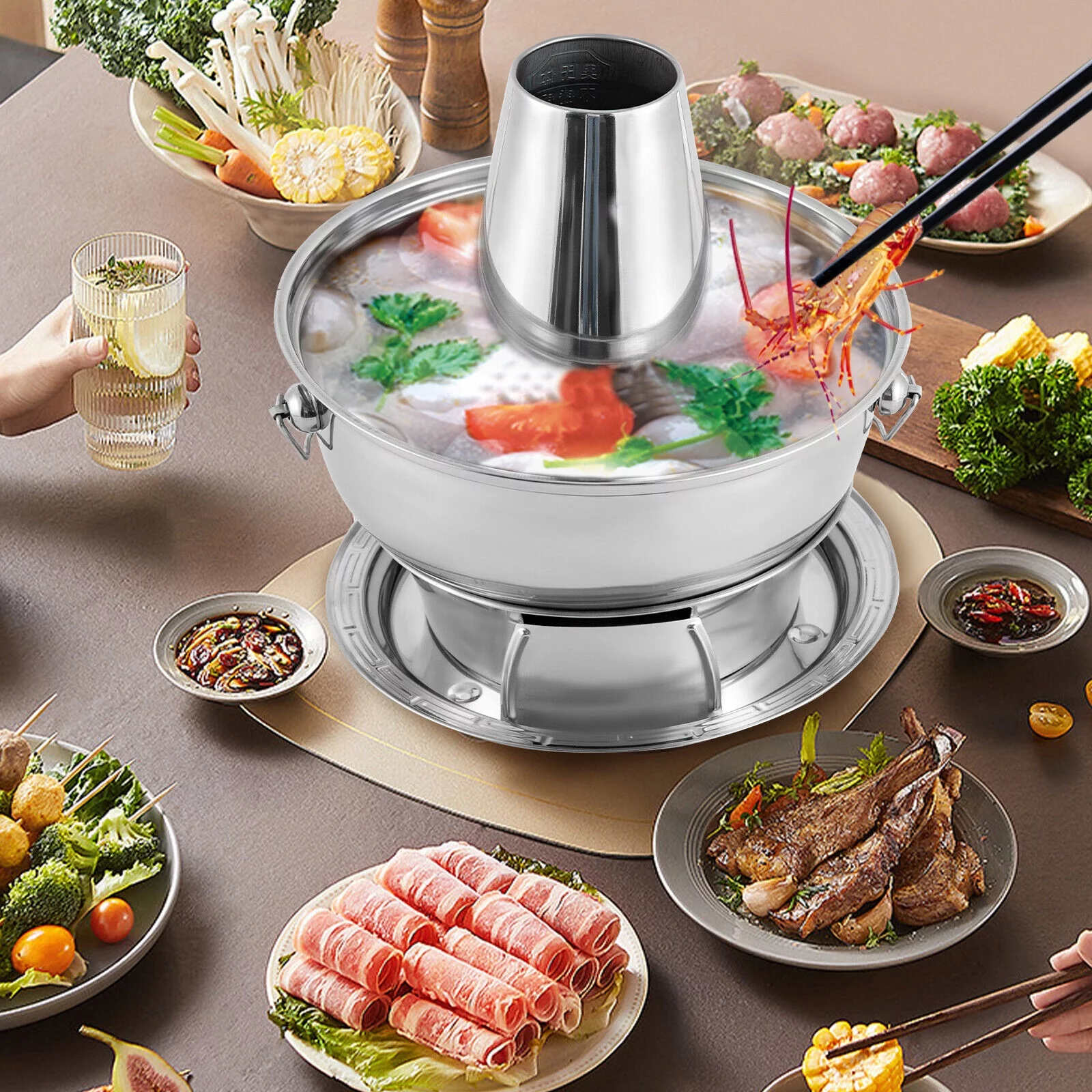 1.9QT/2.3QT Chinese Style Stainless Steel Shabu Hot Pot Instant-boiled Hotpot,LKS-8380