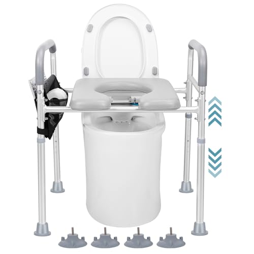 Width & Height Adjustable Raised Toilet Seat with Handles for Elderly, Toilet Seat Risers for Seniors, Toilet Riser with Handles, Elevated Toilet Seat with Handles, Handicap Toilet Seat Riser