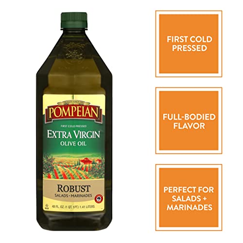 Pompeian Robust Extra Virgin Olive Oil, Contains Polyphenols, First Cold Pressed, Full-Bodied Flavor, Perfect for Salad Dressings & Marinades, 101 FL. OZ