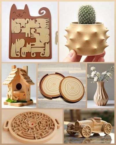 SUNLU Real Wood Fiber PLA Filament, Neatly Wound 1.75mm Dimensional Accuracy +/- 0.03mm, Fit Most FDM 3D Printers, 4kg in Total, 1kg per Spool, 4 Pack,（Wood+Fiber Cherry+Fiber Maple+Fiber Walnut）