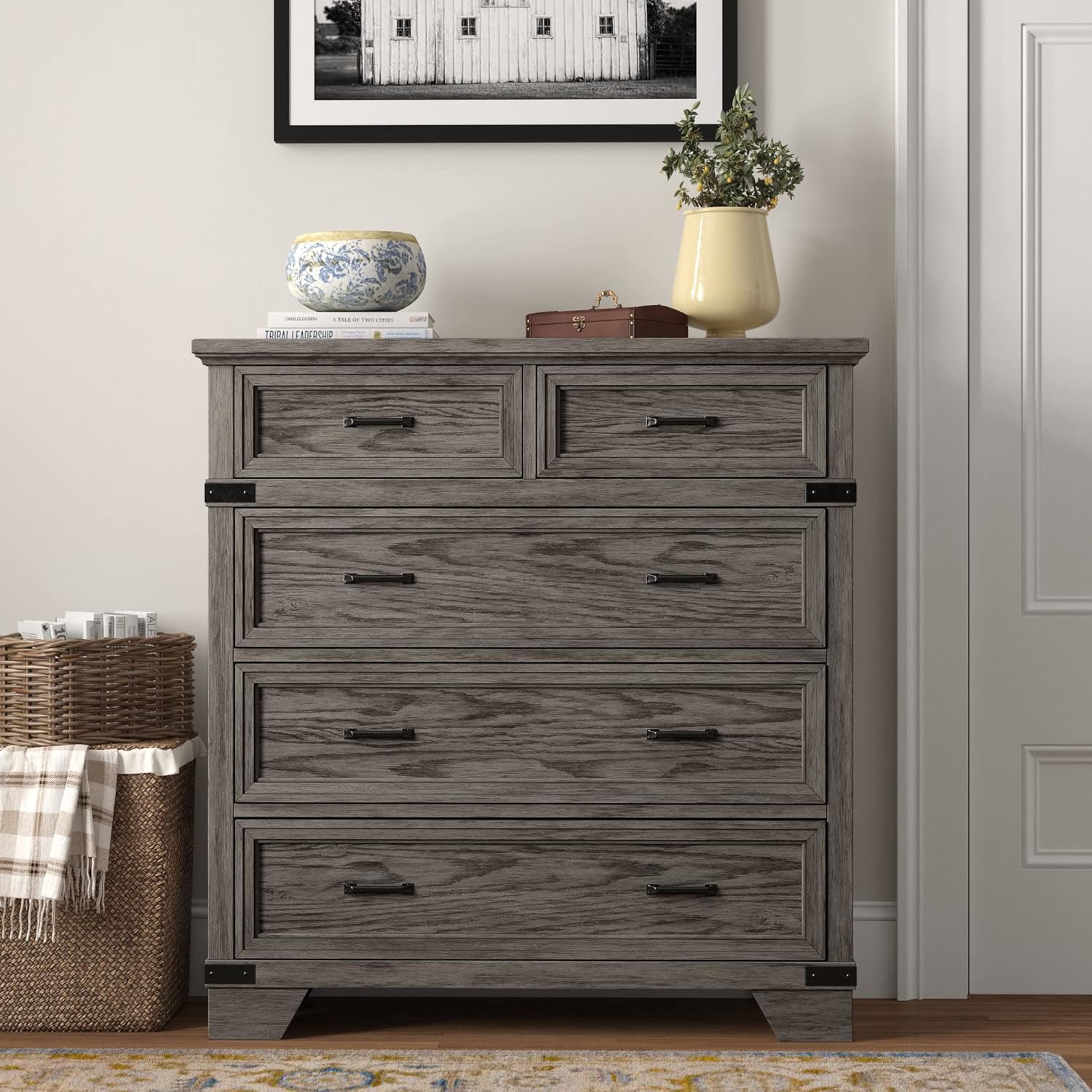 Forge Chest with 5 Drawers, Brushed Steel Dresser