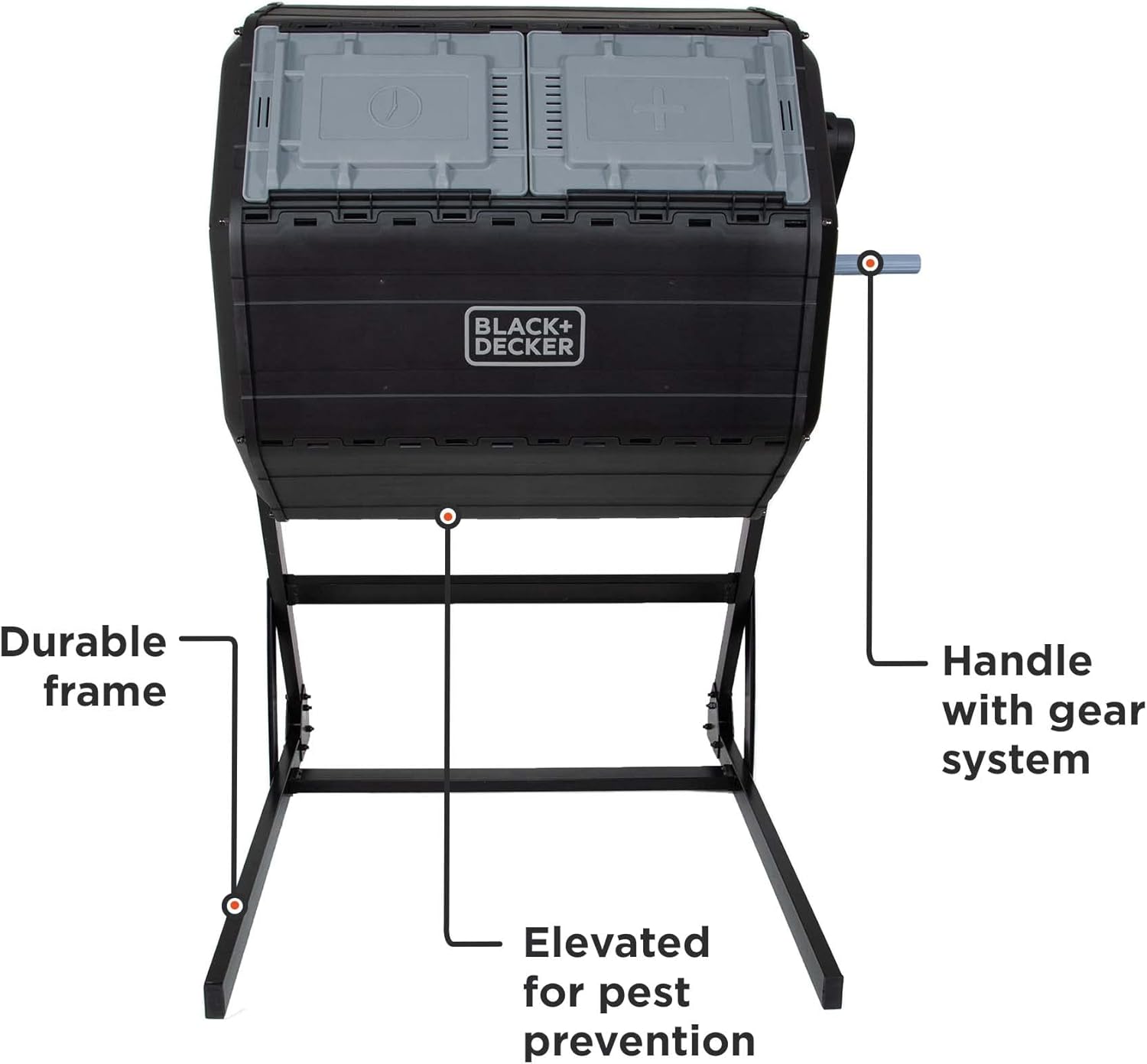BLACK+DECKER Compost Tumbler, Dual Chamber Composter, 40 Gallon, Easy Handle System for Composting