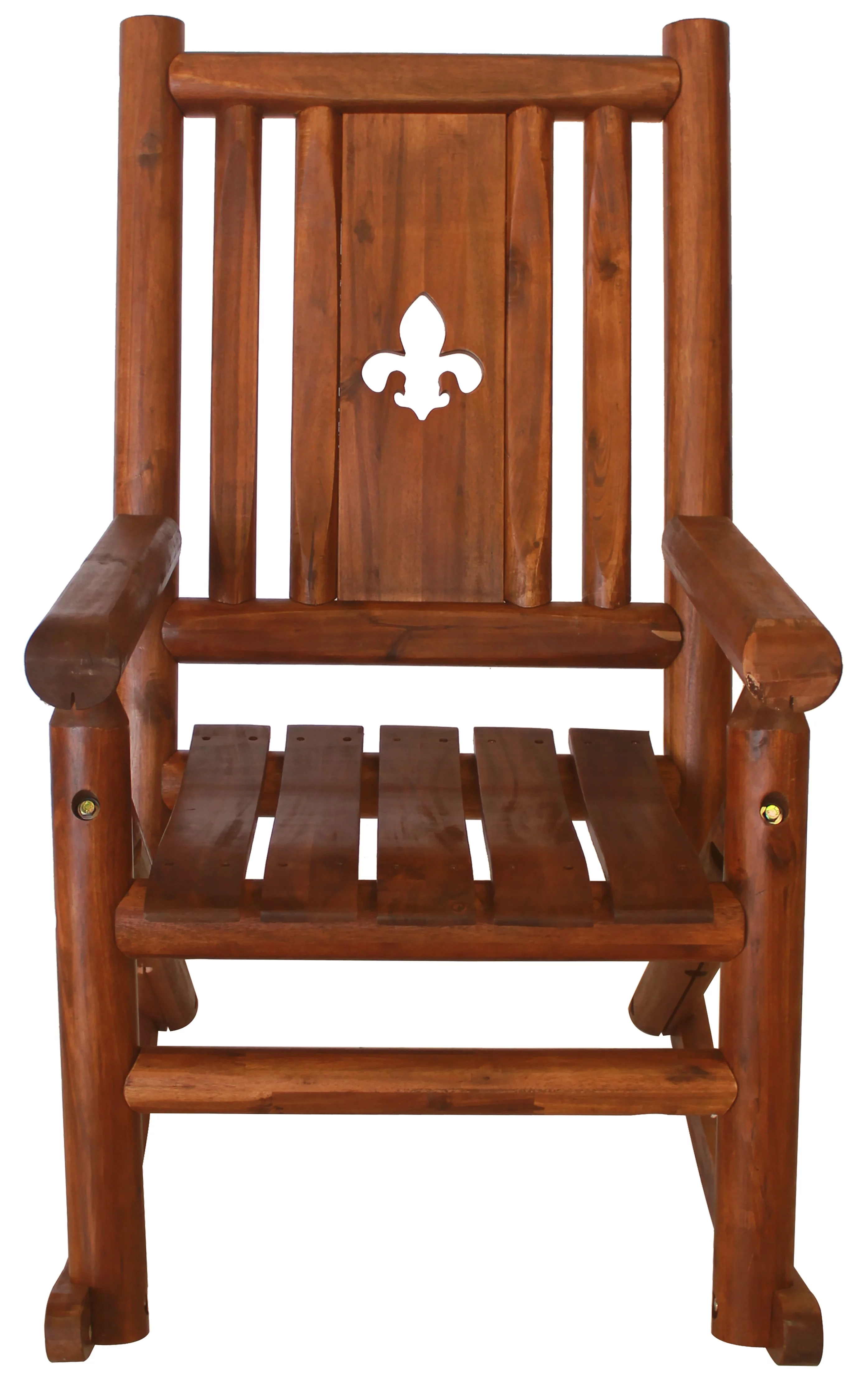 Leigh Country TX 36003 Amber-Log Fleur-De-Lis Adult Wood Outdoor Patio Rocking Chair - Brown