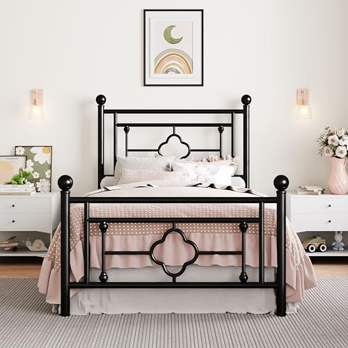 SHA CERLIN 14 Inches Full Size Metal Platform Bed Frame/Vintage Iron-Art Headboard and Footboard/Mattress Foundation for Storage/No Box Spring Needed/Noise-Free/Easy Assembly/Gold