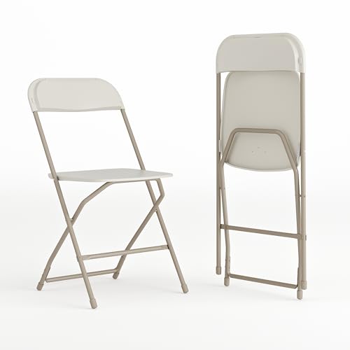 EMMA + OLIVER Set of 2 Plastic Folding Chairs - 650 LB Weight Capacity Lightweight Stackable Folding Chair in White