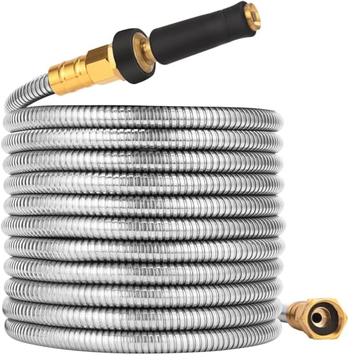 100 FT Garden Hose Expandable - 304 Stainless Steel Water Hose 100 FT - Heavy Duty Flexible Kink Free Hose, no Bite