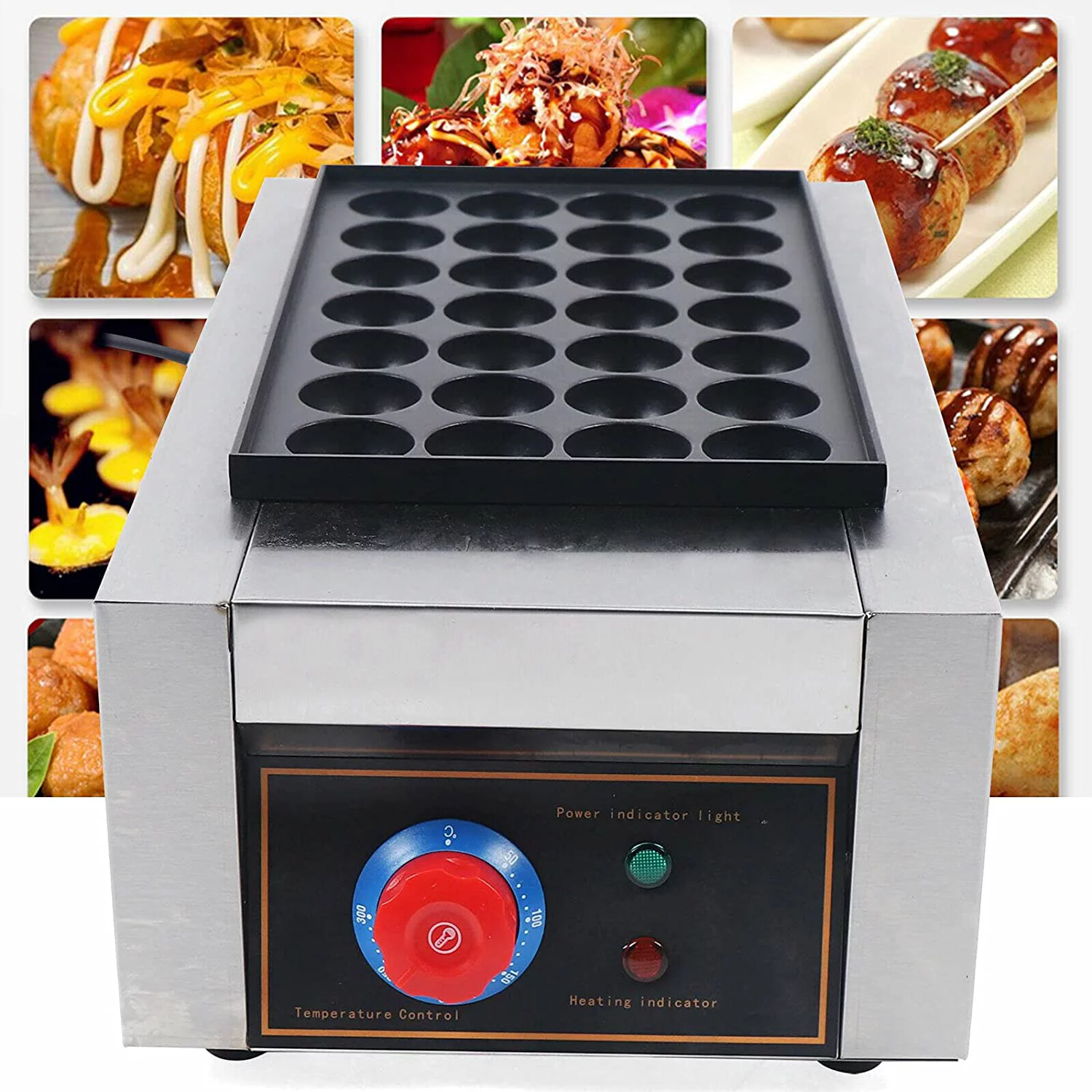 TFCFL 28 Holes Takoyaki Grill Pan Commercial Electrical Takoyaki Maker Not-Stick Takoyaki Machine Fish Ball Grill Stainless Steel Cooking Baking Mold 2000W
