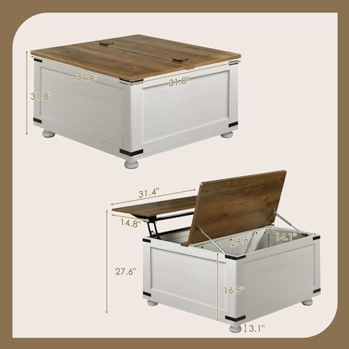 Farmhouse Coffee Table with Storage, Lift Top Coffee Table with Large Hidden Storage Space, Square Coffee Table with Hinged Lift Top, Center Table for Living Room, Farm, Black