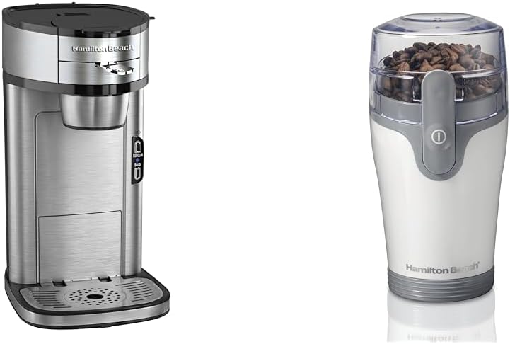 Hamilton Beach The Scoop Single Serve Coffee Maker & Fast Grounds Brewer & Fresh Grind Electric Coffee Grinder for Beans, Spices and More