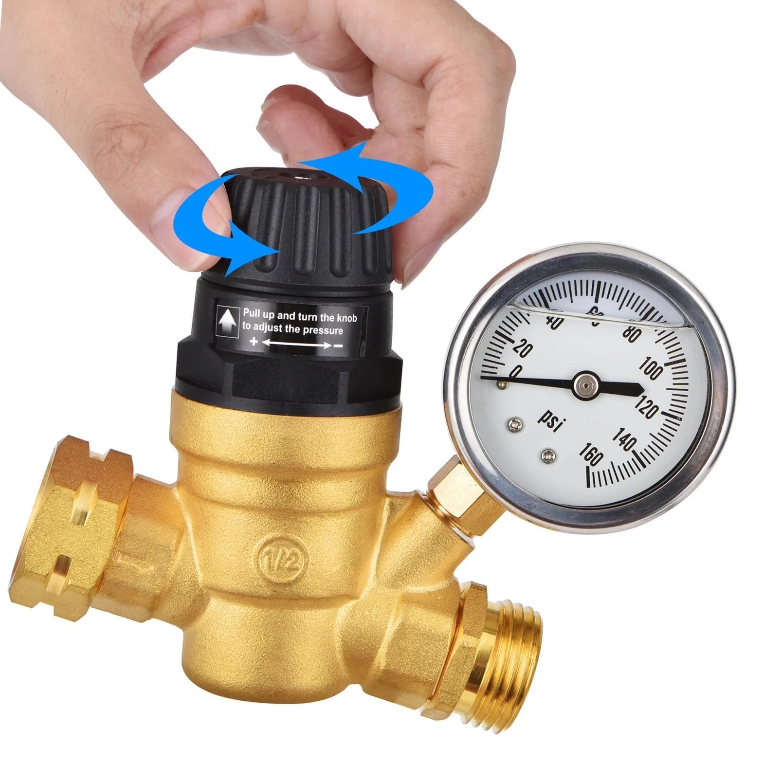 LIMICAR RV Water Pressure Regulator for RV Camper,Brass Lead-Free Adjustable RV Water Pressure Regulator with Gauge
