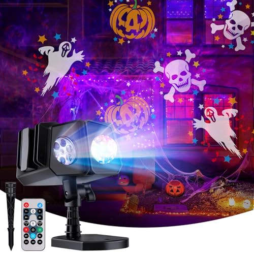 Halloween Christmas Projector Lights Outdoor 26 HD Effects (3D Ocean Wave + Patterns) Waterproof with Timer Holiday Projector Lights for Indoor Christmas Night Disco Party, RGB + Multicolor