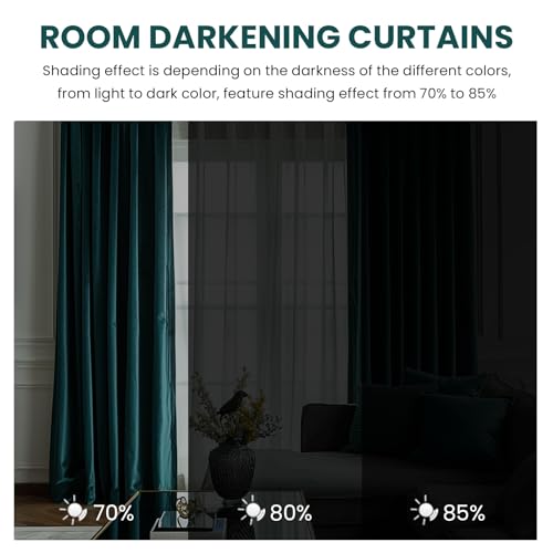 Dreaming Casa Darkening Black Velvet Curtains for Living Room Thermal Insulated Rod Pocket Back Tab Window Curtain for Bedroom 2 Panels 52