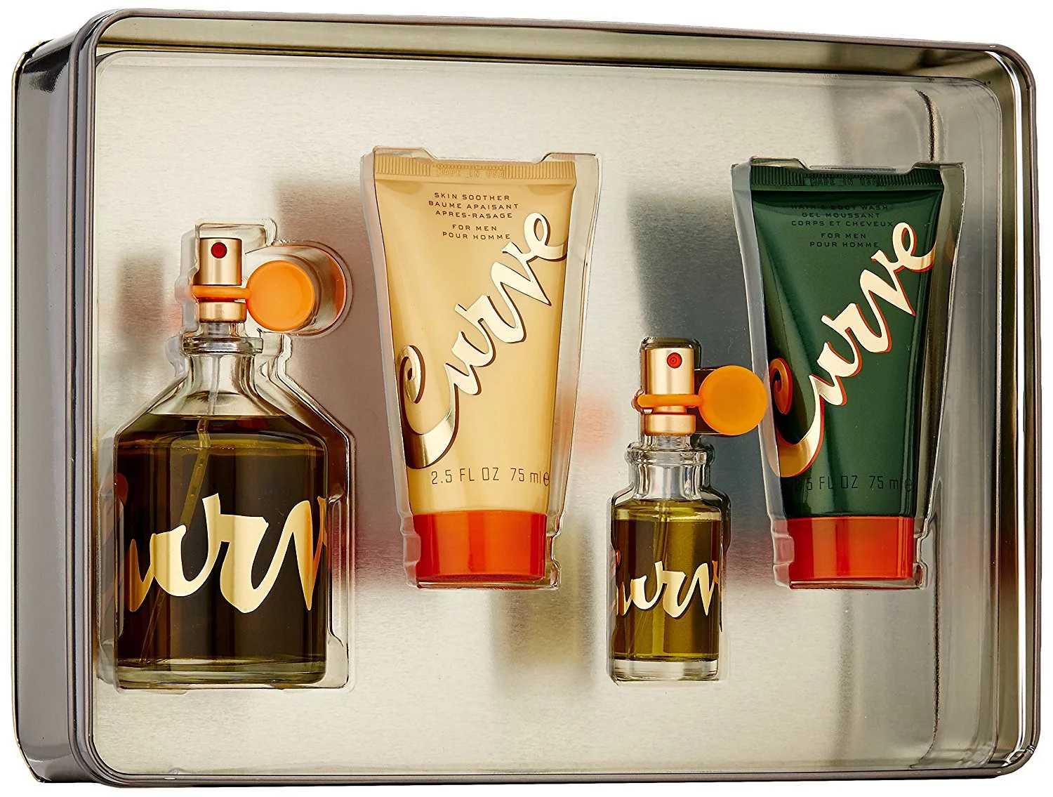 Liz Claiborne Curve , 4 Pc Gift Set 4.2oz Cologne Spray, 15ml Cologne Travel Spray, 2.5oz Skin Soother, 2.5oz Hair and Body Wash