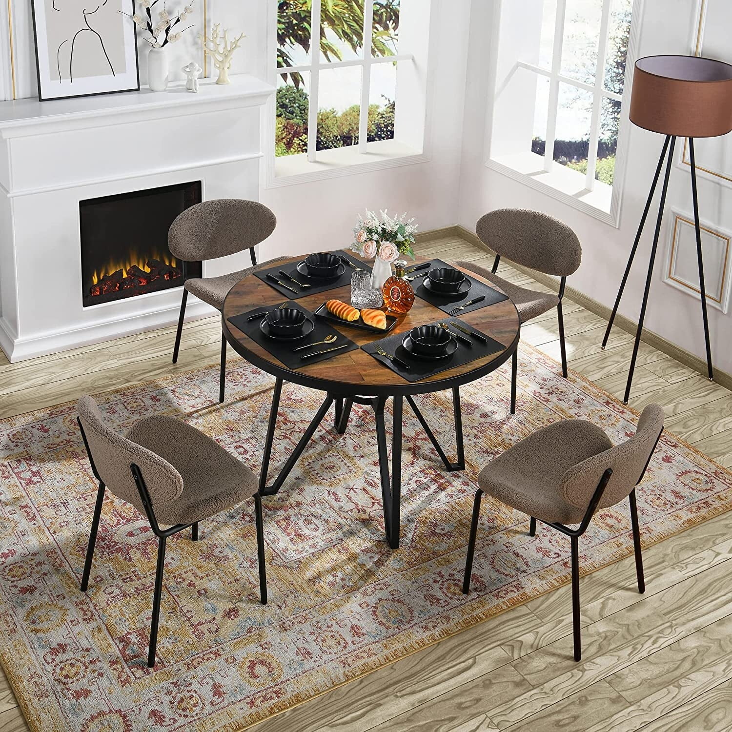 Set of 2 Modern Teddy Fabric Accent Chair Coffee - Set of 2