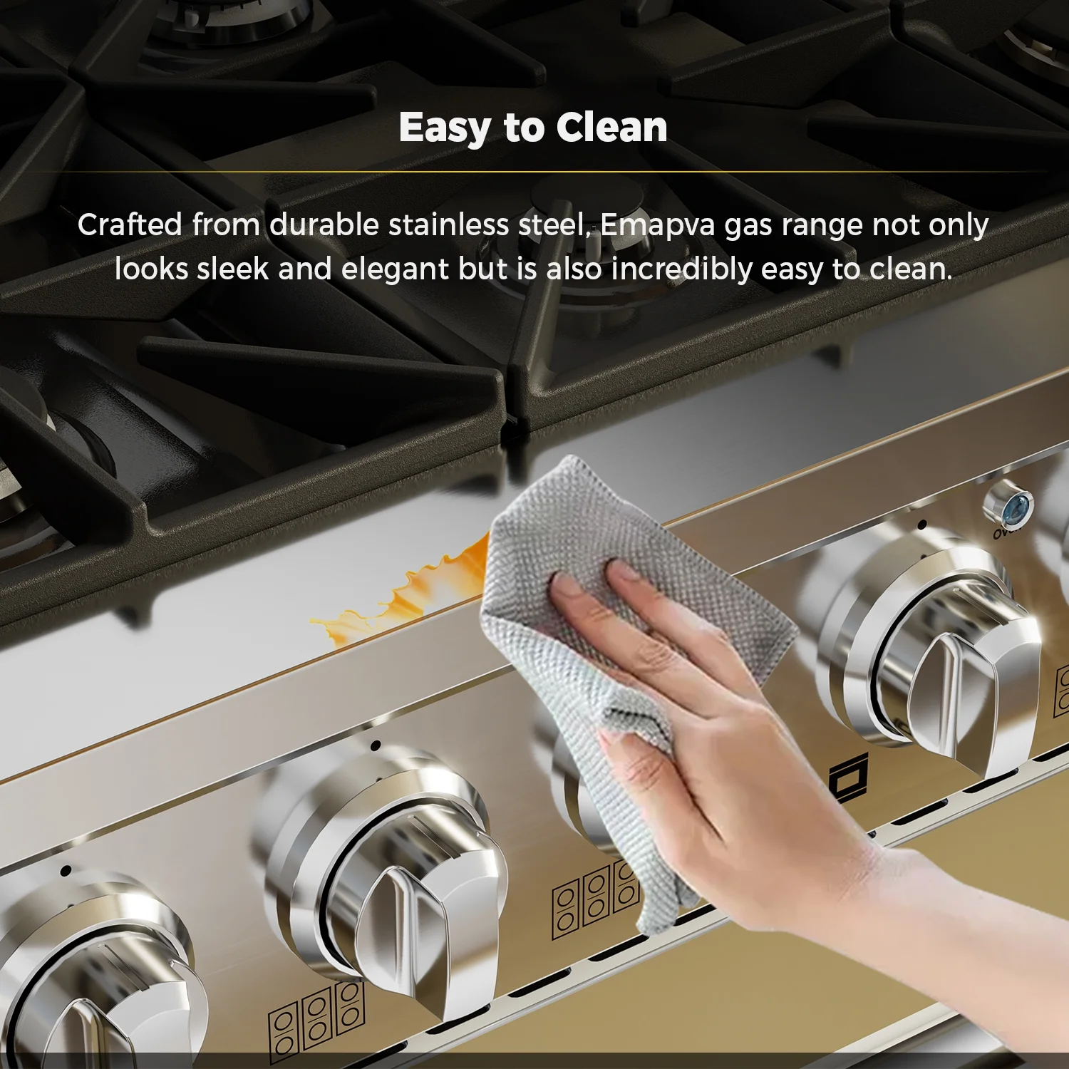 Empava 36 in. 5.2 cu. ft. Pro-Style Slide-In Single Oven Gas Range with 6 Sealed Ultra High-Low Burners - Heavy Duty Continuous Grates in Stainless Steel