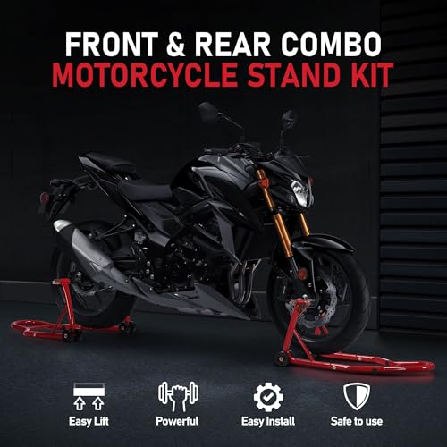 Universal Motorcycle Front and Rear Combo Wheel Lift Paddock Stand with 4 Caster Wheels and U & L Type Adapters 882Lbs Capacity Black