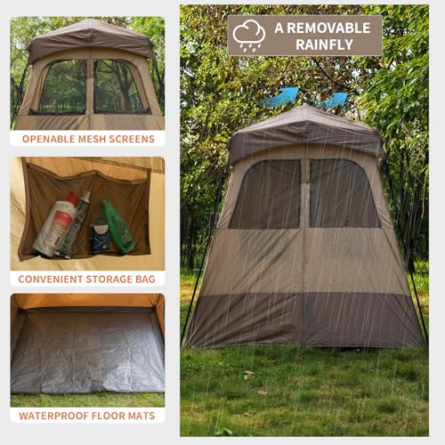 Quick Open Automatic Camping Shower Tent Oversized Space Privacy Tent Portable Outdoor Shower Tent Camping with Floor Replacement Tent Changing Room Easy Setup Shower Privacy Shelter 2 Rooms