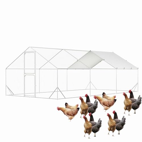 Large Metal Chicken Coop for 12-20 Chickens, Walk in Chicken Coop with Cover, Heavy Duty Poultry Cage for Chicken Run, Doom Roof Duck and Goose House for Backyard & Outdoor Farm Yard