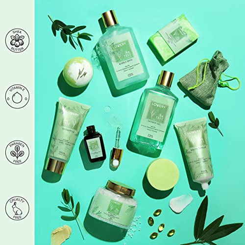 Tea Tree Bath Set - Luxury Home Spa Set with Calming Mint Fragrance – 15 pc Relaxation Gift Basket with Tea Tree Bath Oil,Shower Gel, Bubble Bath, Handmade Soap, Steamer Tablet, Potpourri & More