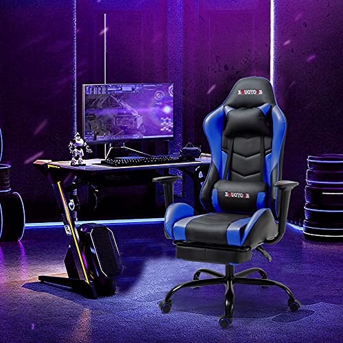 Massage Gaming Chair w/Footrest, Ergonomic High Back PC Chair w/Headrest and Lumbar, PU Swivel Home Desk Office Chair, Black