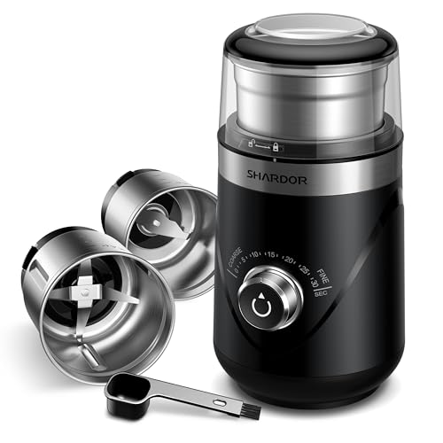 SHARDOR Adjustable Coffee Grinder Electric, Herb Grinder, Spice Grinder, Coffee Bean Grinder, Espresso Grinder with 1 Removable Stainless Steel Bowl, Silver,Updated,Version 2.0