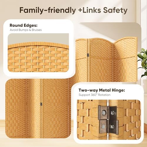JOSTYLE Folding Privacy Room Divider, 4 Panel Screen Divider 6 ft. Tall Freestanding Extra Wide Rattan Room Partition Wall Separation Dividers, Grey