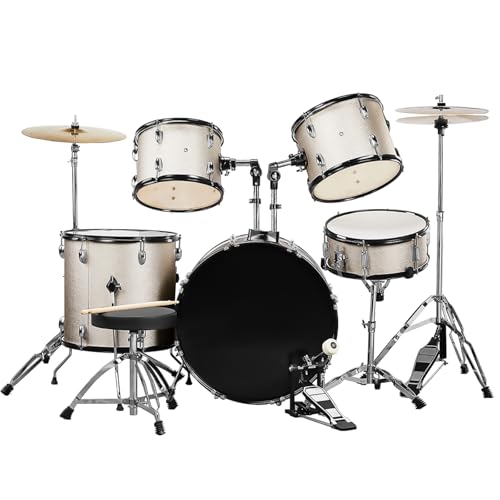 Ktaxon 22 Inch Adult Drum Set, 5-Piece Full-Size Drums Kit with Cymbal Stands, Hi-hat Stand, Sticks, Drum Pedal, Stool & Floor Tom for Beginner Teens Student (Blue)