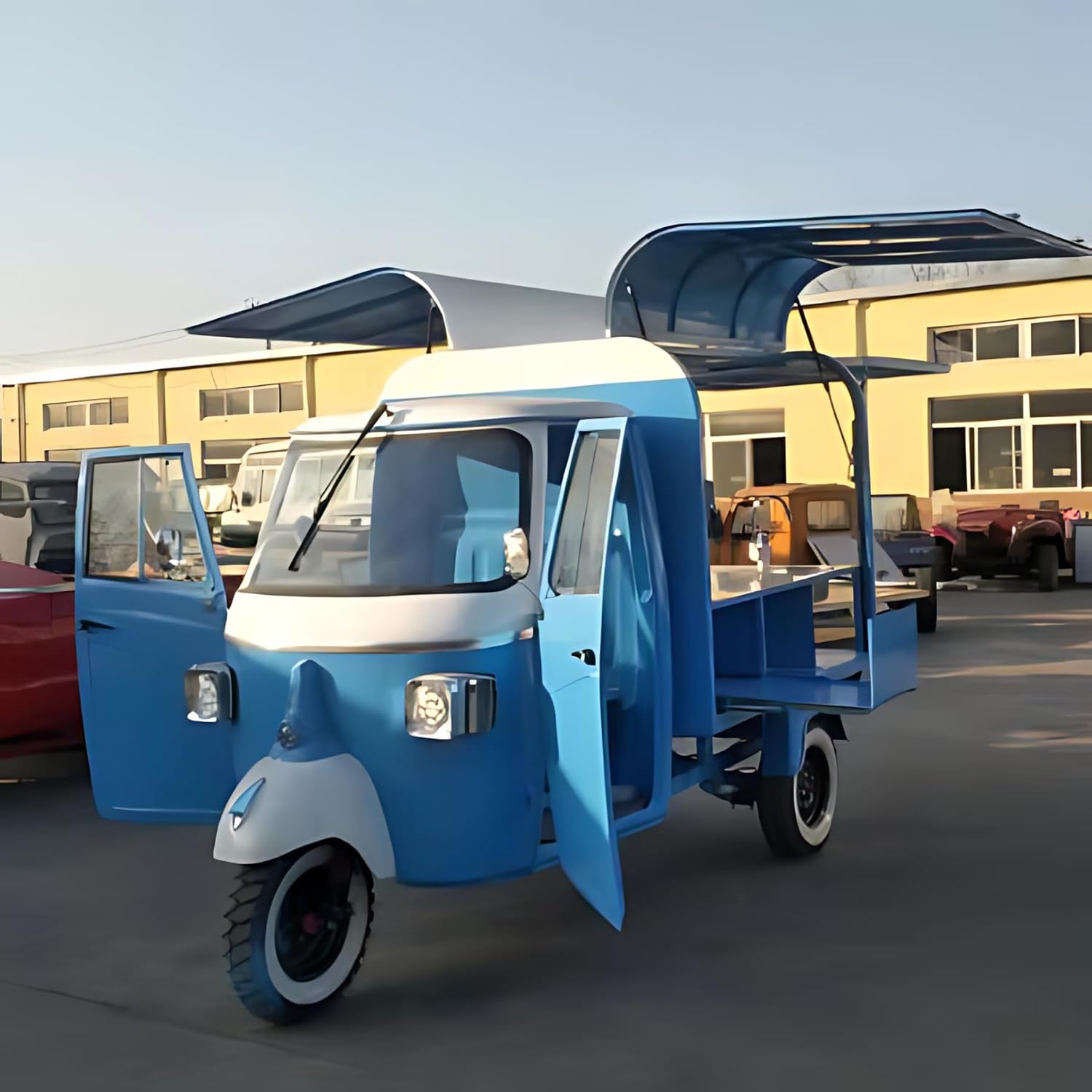 10.5FT Display Food Trailer, Concession Blue APE Food Trailer Kitchen Near Me, Mobile Food Truck Cart for Sale APE Trailer with 1 Compartment Sink for Food Trailer, Small Vintage Food Trailer