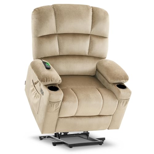 MCombo Large Dual Motor Power Lift Recliner Chair for Elderly, Massage and Heat, Lay Flat, Zero Gravity, Home Button, USB Port, Fabric 7680 (Large, Beige)