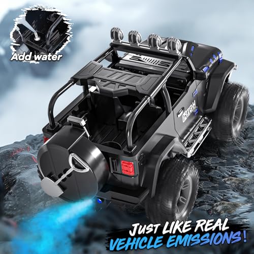 1:16 Remote Control Car with Spray, Lights and Sound, 2.4GHz Remote Control Truck for Boys and Girls, All Terrain Off-Road RC Car Jeep, Toys Gift for Kids