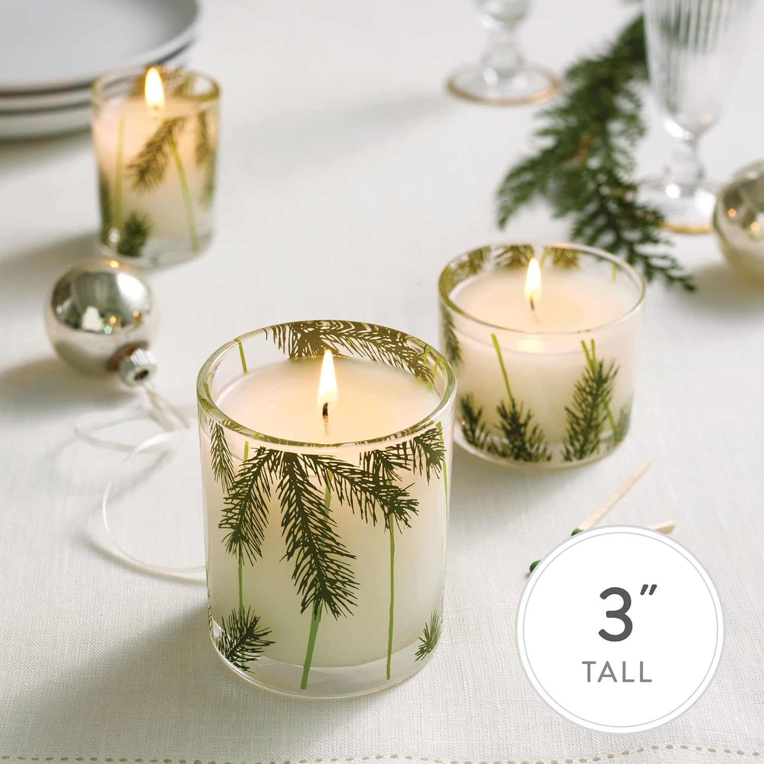 Thymes Frasier Fir Candle - Gilded Ceramic Small Jar Candle - Scented Candle with a Luxury Home Fragrance - Elegant Holiday Candle - Single-Wick Candle - White Candle (6 oz)